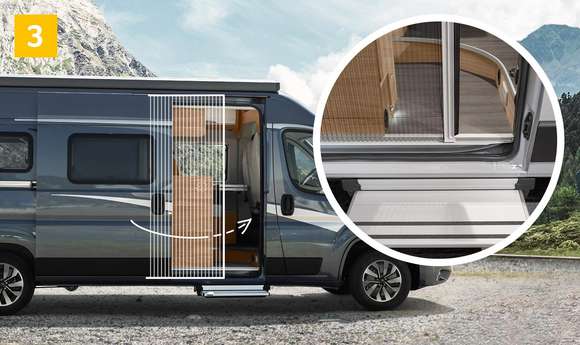 KNAUS Camper Van – Exterieur mit elektrischer Trittstufe und Fliegengittertür