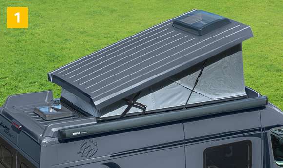 KNAUS Camper Van Aufbau Qualität – Aufstelldach in LFI‐Technologie mit einer GFK‐Konstruktion
